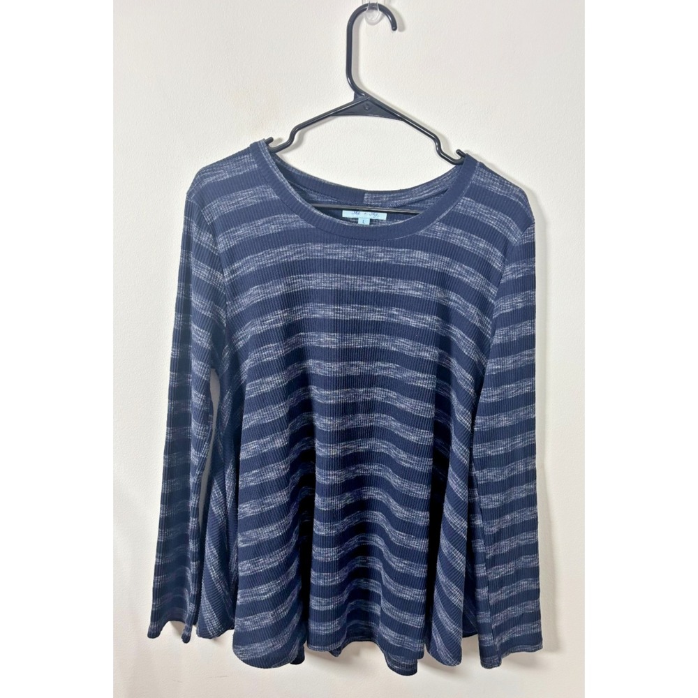 She + Sky Women's Large Long Sleeve Striped Navy Blue